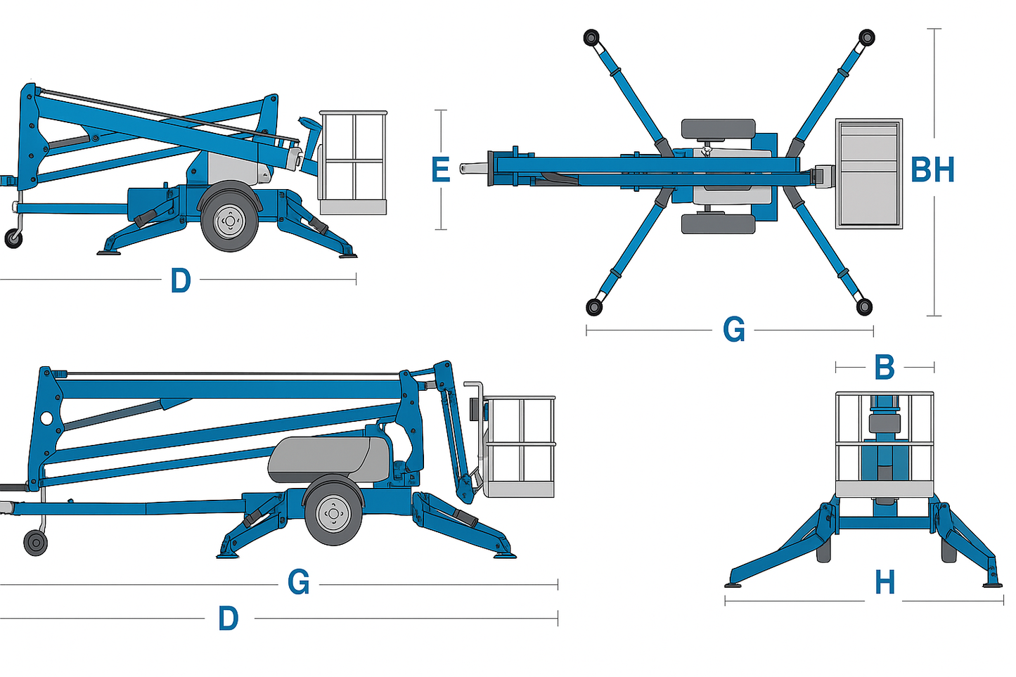 PLATAFORMA ELEVATÓRIA ARTICULADA REBOCÁVEL 14 METROS 200KG